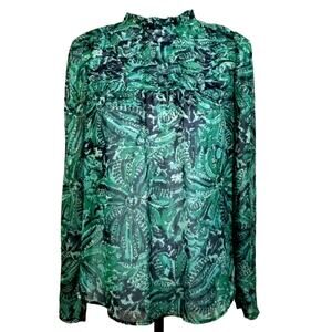 Maison D Amelie Sheer Green Floral Blouse Top XS Romantic Modern Career NEW